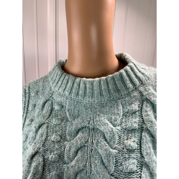 A New Day Women's Ribbed Cable Knit Sweater Med Mint Green Crewneck Cottagecore - Picture 3 of 14